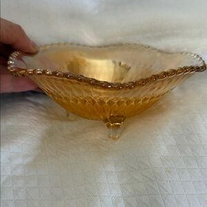 Vintage Indiana Glass Diamond Point Footed Bowl Amber Carnival Glass Like New